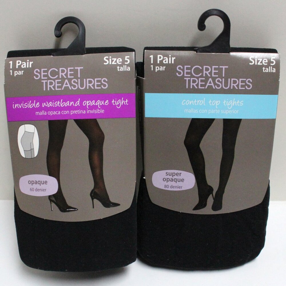 2 Pair Secret Treasures Women's Size 5 Black Tights - See Photos & Description